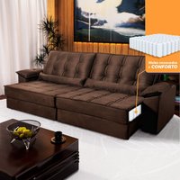 Sofá Retrátil Reclinável 2,50m Ascari Suede Velut Marrom molas Ensacadas - King House
