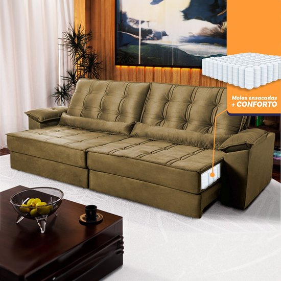 Sofá Retrátil Reclinável 2,30m Ascari Suede Velut Bege molas Ensacadas - King House
