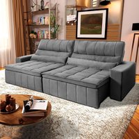 Sofá Retrátil Reclinável Supremo 2,70m Suede Velut Cinza Molas no Assento - King House