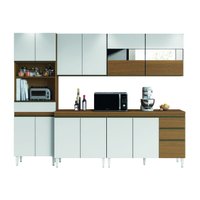 Armário de Cozinha Completa com Vidro Reflecta 13 Portas e 3 Gavetas Clara Atacama / Branco Aramóveis