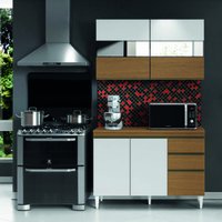 Armário de cozinha completa 5 portas com vidro reflecta 1,20m Clara Atacama / Branco Aramóveis