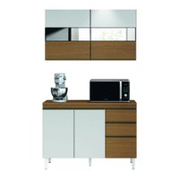 Armário de cozinha completa 5 portas com vidro reflecta 1,20m Clara Atacama / Branco Aramóveis