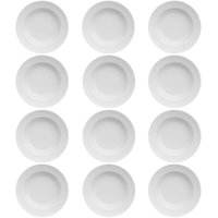 12 Pratos Fundos 23,5cm Porcelana Relevo Chevron Germer Redondo Branco
