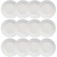 12 Pratos Rasos 26,5cm Porcelana Germer Chevron Branco Redondo Mesa Posta