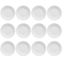 12 Pratos de Sobremesa 20,5cm Porcelana Tassel Germer Branco Redondo Mesa Posta