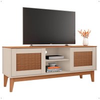 Rack Safira 1,35 Tv 60 Polegadas 2 Portas Pés Madeira Maciça Decoração Clássica Sala Estar Off White/Noce - Lojas RPM