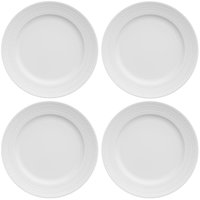 4 Pratos de Sobremesa 21cm em Porcelana Relevo Chevron Germer Branco Redondo