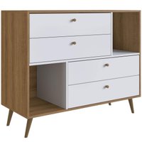 Cômoda Com 4 Gavetas E 2 Nichos Branco E Mel 90x110x45cm Mdp Prodecor Com Pés Retrô