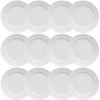12 Pratos de Sobremesa 21cm Porcelana Relevo Chevron Germer Redondo Branco