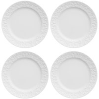 4 Pratos de Sobremesa Porcelana Relevo Tassel Germer 20,5cm Redondo Branco