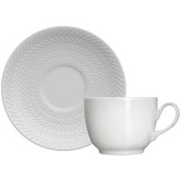 Xícara de Café com Pires Relevo 75ml em Porcelana Branca Chevron Germer