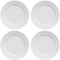 Jogo 4 Pratos em Porcelana Rasos 26,5cm Germer Chevron Redondo Branco Relevo