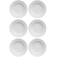 Jogo 6 Pratos Fundos Redondos 23,5cm Porcelana Relevo Germer Branco Mesa Posta
