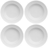 Jogo 4 Pratos Fundos 23,5cm Porcelana Germer Relevo Chevron Brancos Redondos