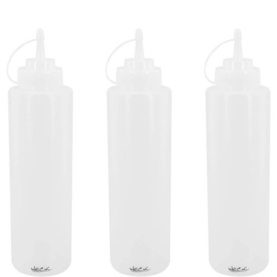Kit 3 Bisnaga Flexível Transparente 800ml Bartender Licor Leite Condensado Xarope
