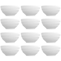 12 Bowls de Porcelana Germer 400ml Branco com Relevo Chevron Cumbuca para Petiscos Caldos Sobremesas