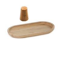 Bandeja com Saleiro e Pimenteiro de Bambu com design moderno