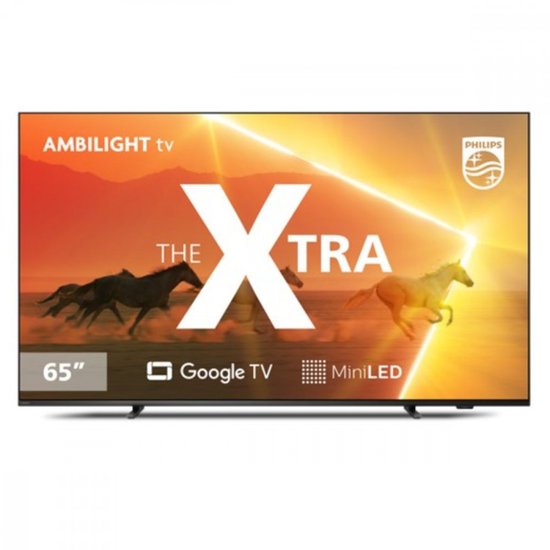 Smart TV Philips Ambilight 65 4K MiniLed Google TV Comando de Voz Dolby Vision/Atmos VRR/ALLM BT Preto, Bivolt