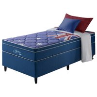 Cama Box Solteiro Azul Mais Colchão Molas Superlastic Austin 88x188x68cm