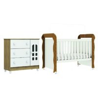 Dormitório Infantil Carolina Baby Berço Americano Mini Cama 2 em 1 Com Rodízios e Cômoda  Helena Branco/Madeirado