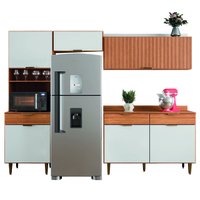 Armário de Cozinha Completa Com Balcão 6 Portas Ripado 3D 3 Gavetas Nicho Para Micro Ondas Madeirado/Off white