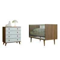 Dormitório Infantil Berço Americano e Cômoda Para Quarto Bebê Encanto Madeirado / Branco Batrol