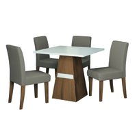 Conjunto de Mesa Sala de Jantar Trieste 0,90m Quadrada com 4 Cadeiras Estofado Suede Madeirado/Mascavo