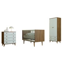 Dormitório Infantil Completo Com Berço Americano Para Quarto Bebê Madeirado / Branco Encanto Batrol