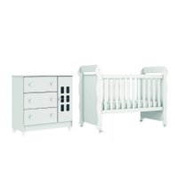 Dormitório Infantil Berço Americano Mini Cama 2 em 1 Com Rodízios Mimo e Cômoda Luna Branco