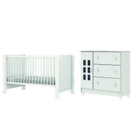 Dormitório Infantil Carolina Baby Berço Americano Mini Cama 2 em 1 e Cômoda Para Quarto Bebê Luna Branco