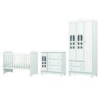 Dormitório Infantil Completo Carolina Baby Berço Americano Mini Cama 3 em 1 Para Quarto Bebê Helena Branco