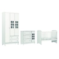 Dormitório Infantil Completo Carolina Baby Berço Americano Mini Cama 3 em 1 Para Quarto Bebê Luna Branco