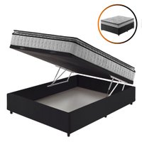 Cama Box Baú Casal Preto Mais Colchão Ortopédico Espuma D33 Pillow Top Hanover One 138x188x64cm