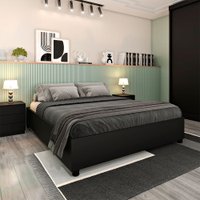 Cama Mônaco Casal MDP com Pés PVC Tcil Preto Fosco