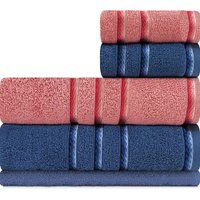 Jogo de Toalhas Classic 5 Peças Banhão Mais Rosto Algodão Emcompre  Azul Claro com Vermelho