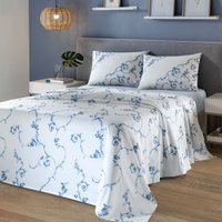 Jogo de Cama Queen 4 Peças Lençol com Elástico 100 Algodão Percal 180 Fios 158x198x35cm - Dohler Celeste