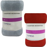 Kit 2 Manta Cobertor Queen Microfibra Soft Macia 220x240cm Cinza - Vinho