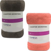 Kit 2 Manta Cobertor Casal Microfibra Soft Macia 180x220cm Camesa 	TELHA - MARROM