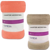 Kit 2 Manta Cobertor Casal Microfibra Soft Macia 180x220cm Camesa BEGE - CORAL