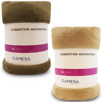 Kit 2 Manta Cobertor Casal Microfibra Soft Macia 180x220cm Camesa MARROM BEGE