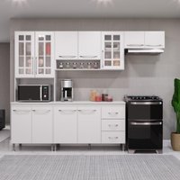 Cozinha Modulada Compacta Fidelitá Viena 4 Peças 260cm 11 Portas 3 Gavetas C/ Tampo Branco
