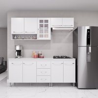 Cozinha Modulada Compacta Fidelitá Viena Com 4 Peças 190cm 9 Portas 3 Gavetas C/ Tampo Branco