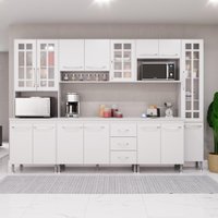 Cozinha Modulada Completa Fidelitá Viena Com 6 Peças 295cm 15 Portas 3 Gavetas C/ Tampo Branco