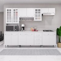 Cozinha Modulada Completa Fidelitá Viena Com 5 Peças 260cm 13 Portas 3 Gavetas Com Tampo Branco