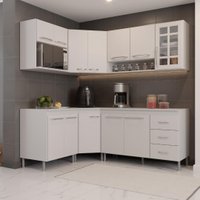 Cozinha Modulada Completa Fidelitá Viena 6 Peças 340cm Com 12 Portas 3 Gavetas Com Tampo Branco
