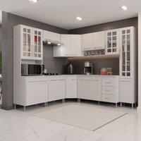 Cozinha Modulada Completa Fidelitá Viena 8 Peças 445cm 18 Portas 3 Gavetas C/ Tampo Branco
