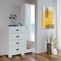 Cômoda 1 Porta 4 Gavetas com Espelho e Pés Estilo Santos Andirá Branco