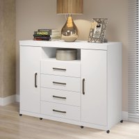Cômoda 2 Portas e 4 Gavetas com Rodízios Havana Master Santos Andirá Branco