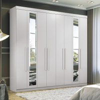 Guarda Roupa Branco Casal 238cm 8 Portas 4 Gavetas com Espelhos Master New Santos Andirá
