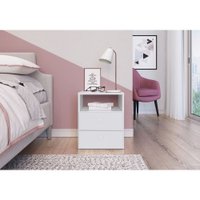 Mesa De Cabeceira Branco C/ 2 Gavetas E 1 Prateleira Tókio Art In Moveis